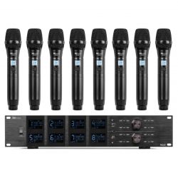 DRAADLOZE UHF MICROFOON SET MET 8 X HANDHELD MICROFOONS