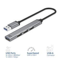 USB-A HUB, 3X USB-A 2.0 EN 1X USB-A 3.0