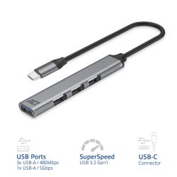 USB-C HUB, 3X USB-A 2.0 EN 1X USB-A 3.0