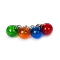 LEDLAMP KLEUR SET 4W E27 G45 KOGEL GEKLEURD ROOD/GROEN/BLAUW/ORANJE