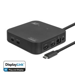 USB-C DOCKINGSTATION 4K, VOOR 2 HDMI MONITOREN, DISPLAYLINK,COMPACT MODEL